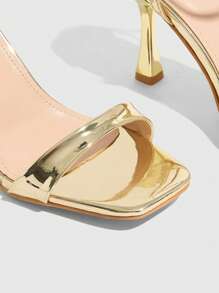 CUCCOO SZL Fashionable Light Gold Simple Buckle Design High Heel Square Toe Sandals For Work, Dating, Party For Christmas Spring Shoes Prom Heels Summer Shoes - Gold - View 6