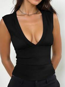 Zyxie Top de tirantes sexy de cuello en V profundo y sin mangas de unicolor, apropiado para el verano