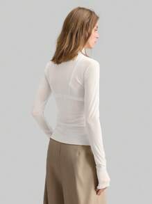 Ontre 2026春夏斯德哥尔摩风格，女教师套装，女装，高领针织衫，优雅夏季衬衫，白色网纱长袖衬衫，商务休闲女式基础款上衣 - 白色 - 查看 4