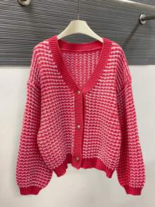 INAWLY 女士休闲条纹落肩宽松开衫，秋冬