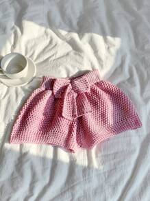 Comfortcana Shorts in stile vacanza al mare, a vita bassa, lavorati a maglia, con motivo a fiocco e design traforato