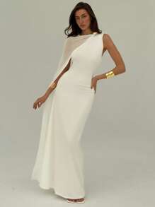 Aloruh 女士纯色单肩带荷叶边优雅连衣裙