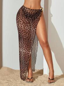 Zolique Falda estilo playa sexy con abertura lateral, estampado de leopardo, para mujer