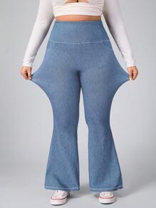 SHEIN Essnce Jeans informales de pierna campana y cintura alta en talla grande lavados