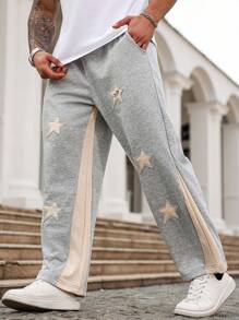 Manfinity Homme Plus Size Men's Pentagram Print Pocketed Loose Casual Sweatpants - Grey - View 4