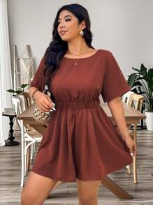 Breezaya Tuta corta oversize da donna con spalle oblique, in misto cotone e lino, con ampia gamba a campana