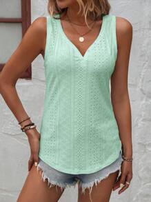 SHEIN LUNE Blusa sin mangas con diseño bordado y de cuentas, estilo de vacaciones para mujer