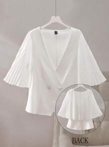 SHEIN Unity Plus Size V-Neck Pleated Cape Style Minimalist Commute Jacket For Women - White - View 1