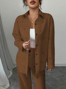 Chiquease 2 件套女士蝴蝶印花粉色夏季服装，适合外出、聚会、派对、返校 - 棕色 - 查看 3