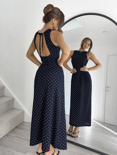 Siren Gaze 女士性感波尔卡圆点印花系带露背连衣裙，夏季