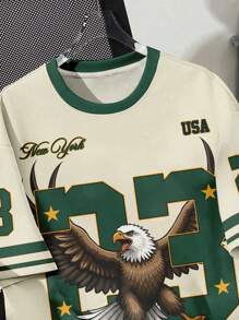 SHEIN EZwear Casual Minimalist Sport Number Print Round Neck Short Sleeve Loose T-Shirt For Women, Suitable For Summer, Suitable For Match Days Back To School