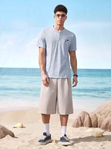 Shark Week X SHEIN Men's Casual Shark Print Round Neck Short Sleeve T-Shirt, Summer - Baby Blue - View 6