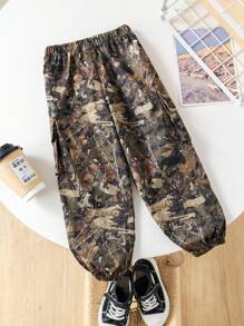 SHEIN Young Boys Casual Comfortable Versatile Printed Drawstring Pants - Multicolor - View 4