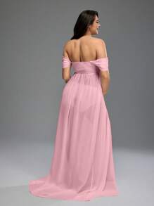 SHEIN 孕妇露肩开衩纯色拍摄连衣裙