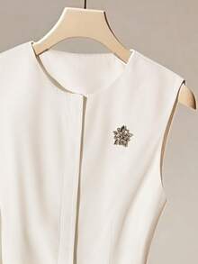 SHEIN Clasi Women's Rhinestone Decor Sleeveless Ruffle Hem Elegant Blouse - White - View 4