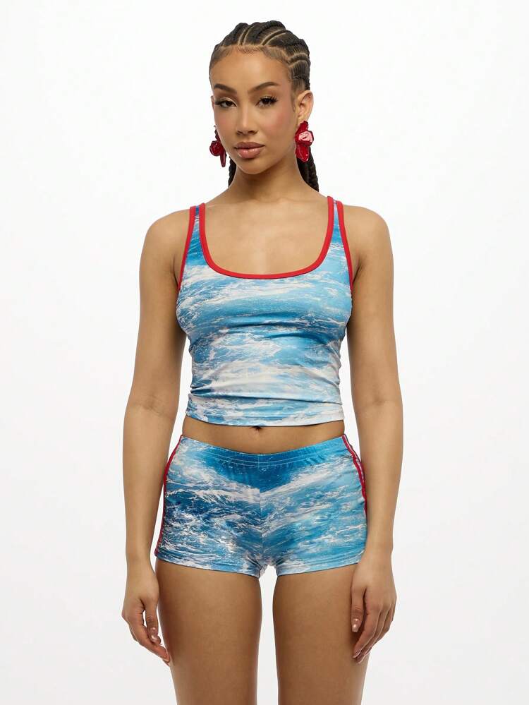 SUMWON WOMEN Ocean Wave Print High Waist Shorts