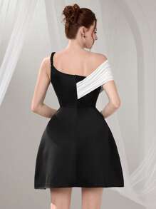 Poshira Women's Elegant Party Dress With Asymmetric Neckline And Decorative Embellishment,Graduation Gift Graduation Dress, Women's Fashion Formal Dress Maxi Dress, Beaded Design, Body Sequins, Suspender Summer Dress For Women, Prom Dress - Black - View 3