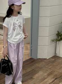 Dazy Kids 女童宽松圆领针织短袖T恤+长裤套装，春夏季，返校服