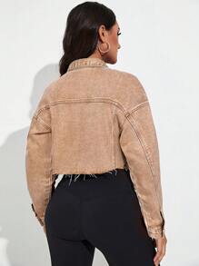 SHEIN Essnce 休闲水洗落肩短款牛仔夹克