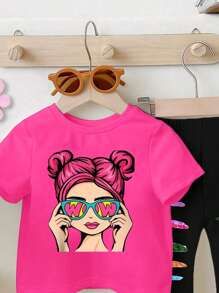 女婴短袖圆领T恤和裤子两件套，夏季时尚 - 彩色 - 查看 5