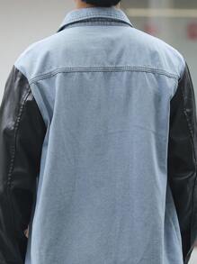 Manfinity Hypemode Chaqueta vaquera informal para hombres con botones delanteros, bolsillo parche y contraste de colores - Azul - Ver 4