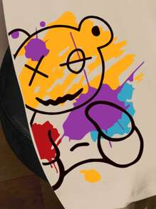 Chiquease 可爱熊数码印花女士休闲短袖 T 恤，舒适百搭，适合日常穿着 - 卡其色 - 查看 7