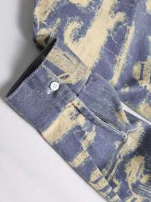 Manfinity Homme Herr Lila Denimskjorta: Snygg långärmad skjorta med abstrakt tryck och fickdetalj, höst - Blåröd - Visa 3