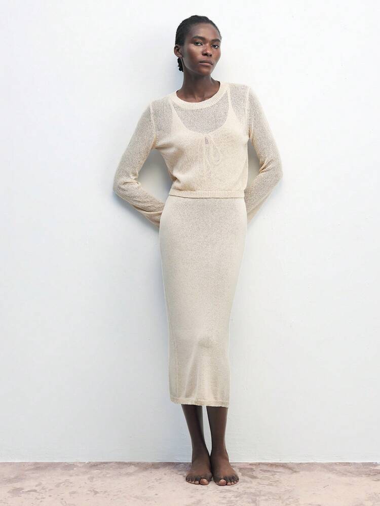 SHEIN Maija 2025 New Arrival Beige Loose Batwing Pullover Sweater, Versatile Design Suitable For Spring/Summer, Thin Ice Silk Fabric, Bohemian Style Ideal For Wedding Guest, Brunch, Airport, Party, Graduation, Casual Daily Wear