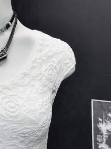 EgrlEra 2pcs Women's Lace Sheer Floral Trim Blouse + Mini Skirt Set - White - View 4