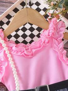 SHEIN Baby Mädchen 2-teiliges Set: Weiße Bluse + Denim Shorts mit Rüschensaum