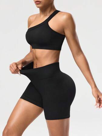 Lifespree 女士纯色简约休闲运动套装（配一条肩带）女士健身套装女士健身套装