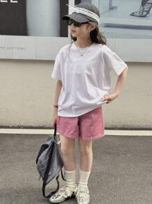 DAZY Tween Girl Round Neck Printed Short Sleeve Knit T-Shirt, Summer,Back To School Clothes - White - View 3