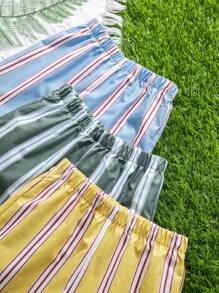 SHEIN Leap Crew 3pcs/Set Young Boy Buy Two Get One Free Three-Pack Casual Sports College Retro Striped And Solid Color Cost-Effective Multi-Pack Shorts Suitable For Clothes Back To School Boys Set Suitable For Birthday Parties, Evening Parties, Performances, Weddings, Baptisms, Opening Ceremonies Daily Suitable For Daily Use Suitable For School Suitable For Travel Suitable For Sports Suitable For Spring And Summer Seasons