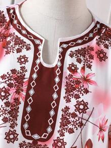 Teen Girl Floral Print Long Sleeve Robe - Red - View 4