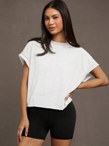 SHEIN Essnce 大码女式春夏时尚休闲舒适宽松日常露背短袖 T 恤，女士夏季，外出上衣，Y2k，演唱会女装，露背上衣，街头服饰，露背上衣