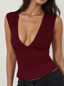 INAWLY 女式简约纯色深 V 领修身吊带背心，夏季