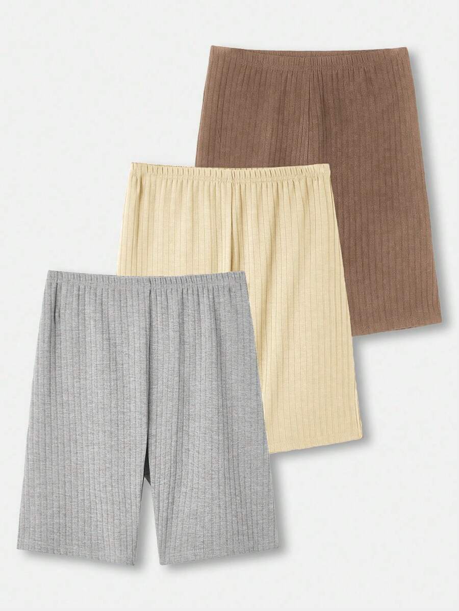 SHEIN LUNE Women's Casual Bermuda Shorts: Multicolor 3-Pack Of Rib-Knit Polyester Shorts - Multicolor - View 1