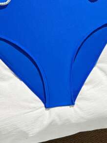 SHEIN Nuevo traje de baño de una pieza con corte hueco lateral en color liso para adolescentes a la moda - azul real - Ver 5