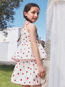 SHEIN Young Girls Strawberry Pattern Casual Vacation Cute Sleeveless Dress, Spring/Summer - Multicolor - View 6