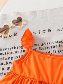 SHEIN 2pcs/Set Toddler Girls Cute Cartoon Print Cap Sleeve Summer Dress Set - Multicolor - View 3