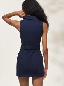 SHEIN EZwear Đầm denim mini không tay cài nút phía trước dành cho nữ - Màu xanh lam - Xem 2
