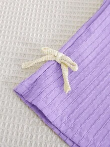 LMoss Kids LMoss Tween Girl 2 件套 Tween 女童提花提花紧身衣上衣和纹理阔腿裤套装 - 紫丁香色 - 查看 3