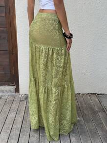 Sunnyshic Women's Casual Sheer Lace Long Skirt, Green, Summer Holiday - Green - View 2