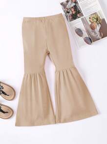 SHEIN Plain-Colored Fashion Summer Pants Suitable For Young Girls - Khaki - View 1
