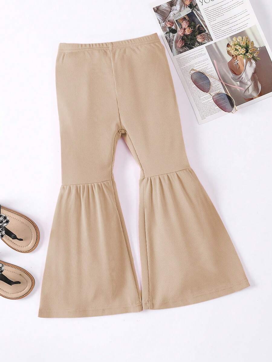 SHEIN Plain-Colored Fashion Summer Pants Suitable For Young Girls - Khaki - View 1