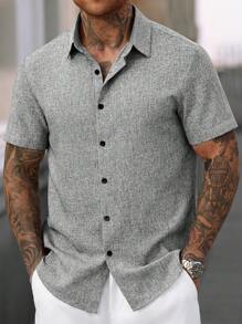Manfinity Homme Manfinity CasualCool Men's Linen Striped Short-Sleeved Shirt For Daily Commute In Summer - Grey - View 5