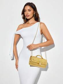 SHEIN BAE 1 件女士编织时尚休闲手提包 - 金色 - 查看 7