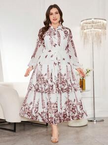 Modelyn Elegant Romantic Elegant Fashion Chiffon Plus Size Dress Fall Cloth For Women - Burgundy - View 7