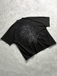 PAVTROS 男士青春街头风，INS 风格的高街黑色短袖 T 恤，略微宽松。这款 T 恤背面饰有大型蜈蚣图案，并配有高品质刺绣，男士图案 T 恤，Y2K 风格，2000 年代风格 - 黑色 - 查看 3