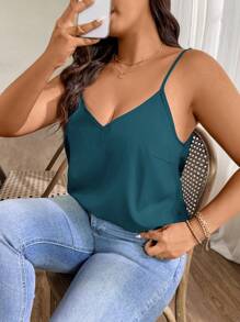 EMERY ROSE Plus Size Women Solid Color Back Twist Spaghetti Strap Tank Top - Teal Blue - View 6